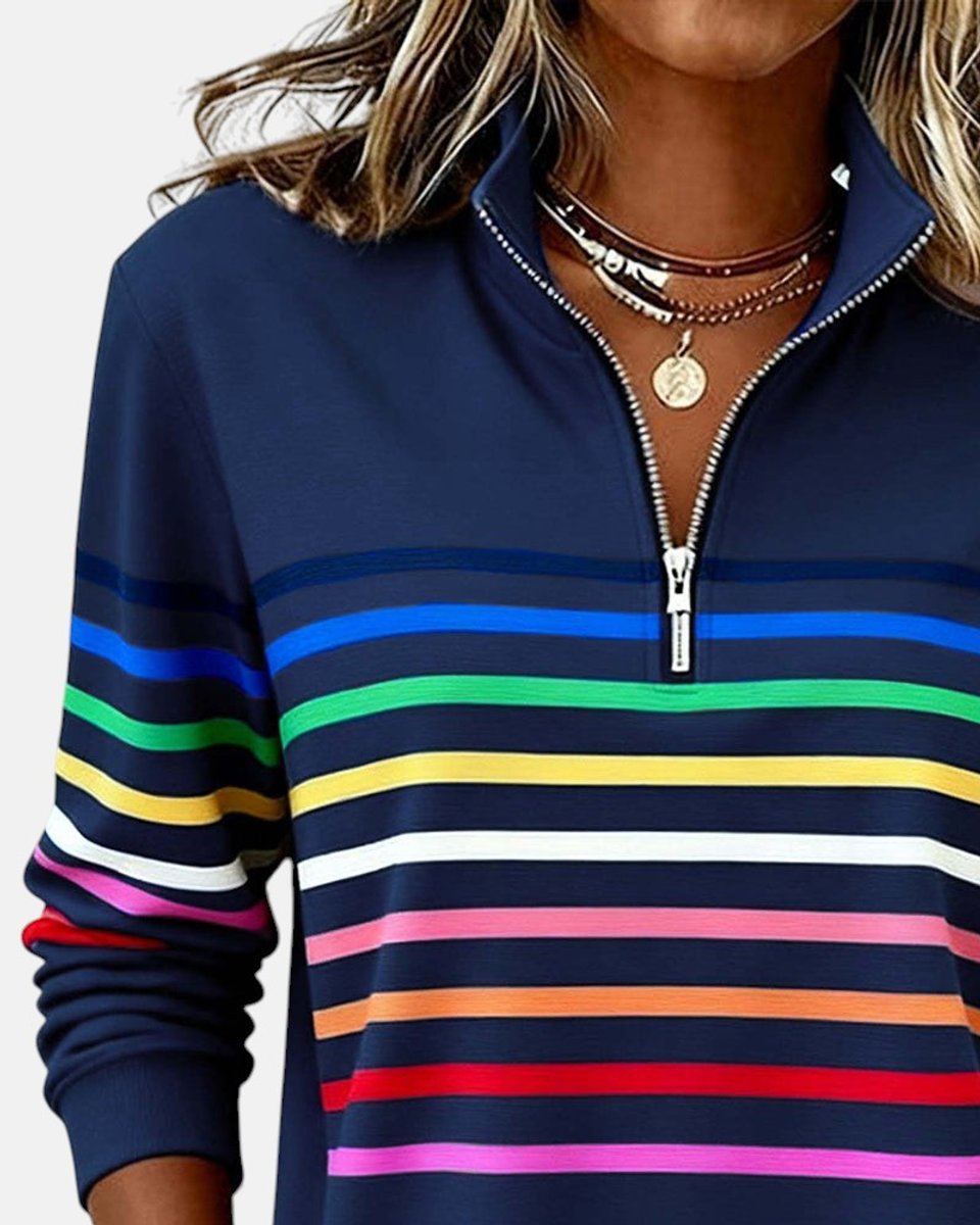 Women's Quarter Zip Jumper Striped Rainbow Relaxed Fit - Variant Style 9 | Lavisa