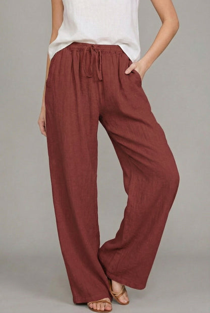 Lavisa - Womens Relaxed Drawstring Wide Leg Linen Pants