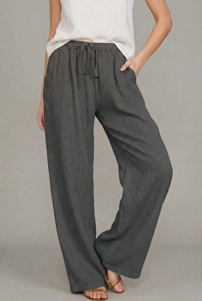 Lavisa - Womens Relaxed Drawstring Wide Leg Linen Pants