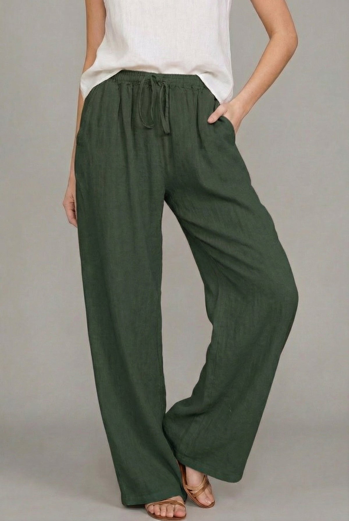 Lavisa - Womens Relaxed Drawstring Wide Leg Linen Pants
