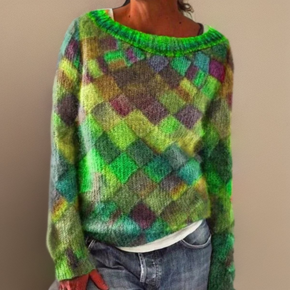 Women's Relaxed-Fit Argyle Knit Sweater Jumper | Lavisa