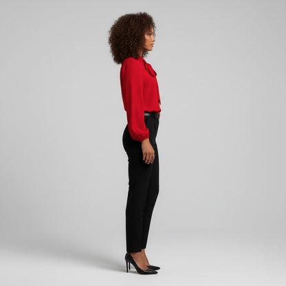 Women's Relaxed-Fit Bow-Tie Neck Long-Sleeve Blouse - Back View | Lavisa