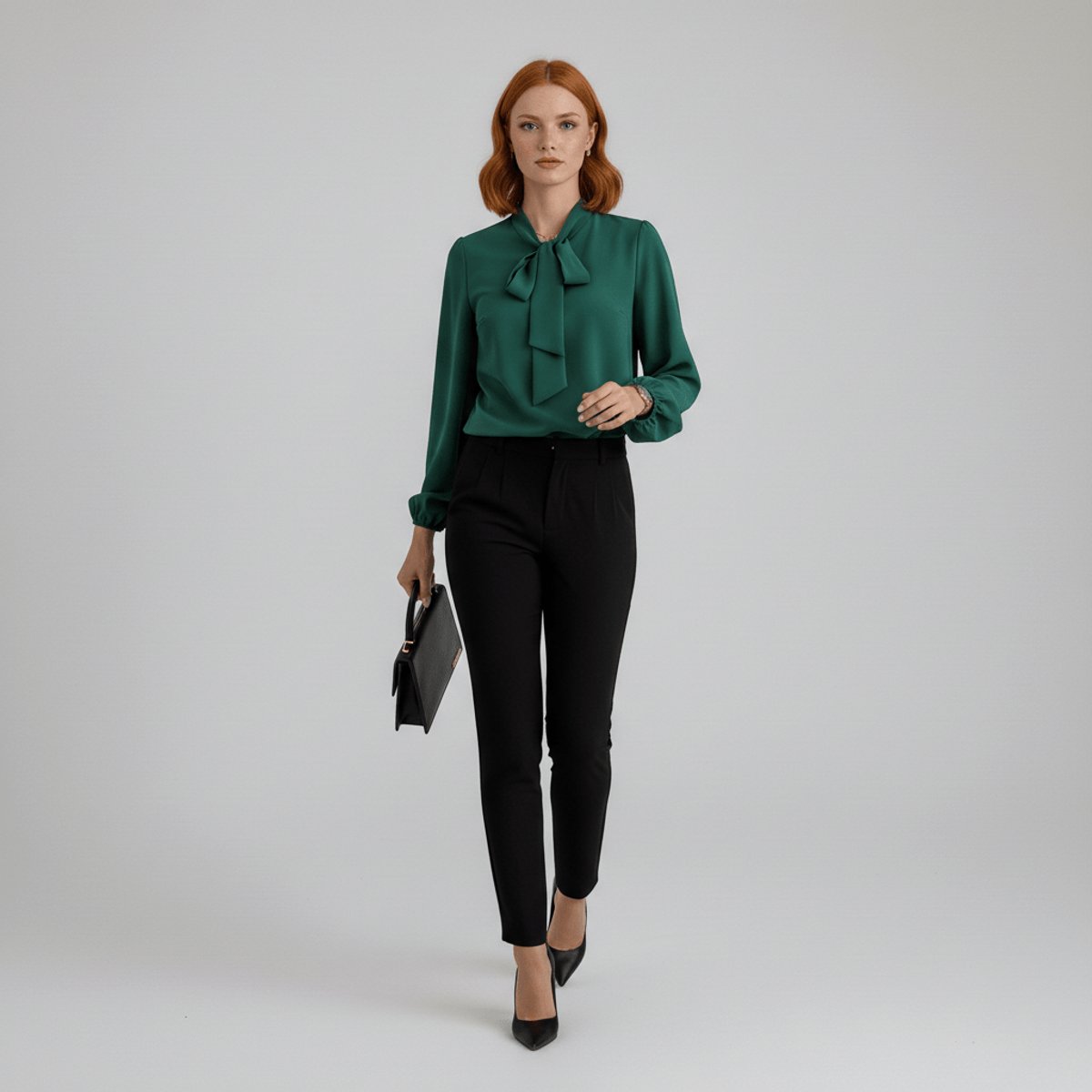 Women's Relaxed-Fit Bow-Tie Neck Long-Sleeve Blouse - Sole & Material View | Lavisa