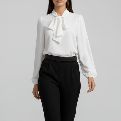 Women's Relaxed-Fit Bow-Tie Neck Long-Sleeve Blouse - Variant Angle | Lavisa