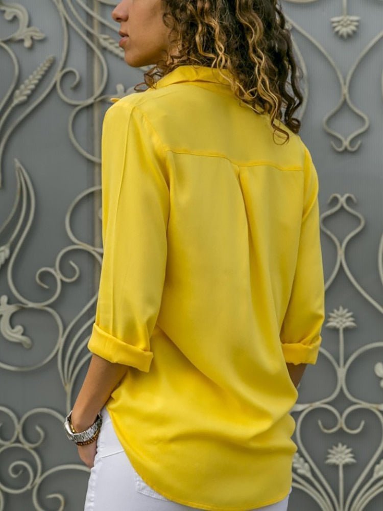 Women's Relaxed-Fit Button-Down Roll-Sleeve Blouse - Variant Angle | Lavisa