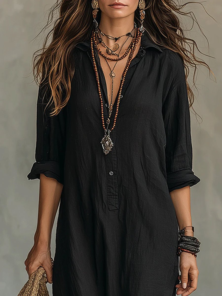 Relaxed Fit Button Up Maxi Shirt Dress - Sole & Material View | Lavisa