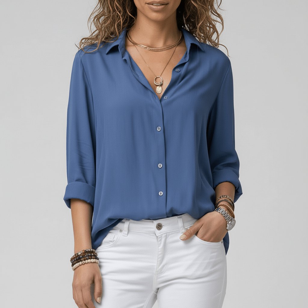 Women's Relaxed-Fit Button-Up Long-Sleeve Shirt-Collar Blouse - Variant Style 16 | Lavisa
