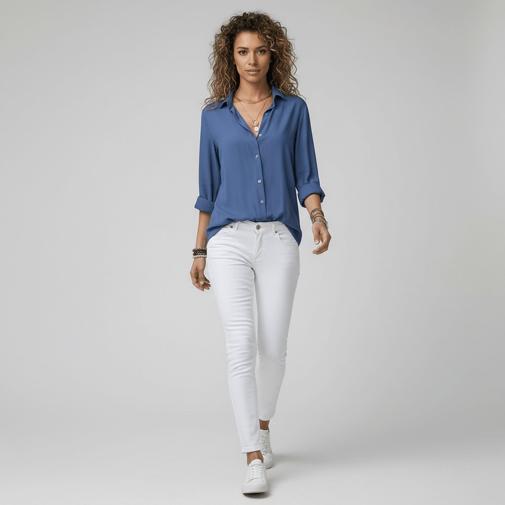 Women's Relaxed-Fit Button-Up Long-Sleeve Shirt-Collar Blouse - Variant Style 17 | Lavisa