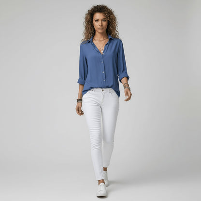 Women's Relaxed-Fit Button-Up Long-Sleeve Shirt-Collar Blouse - Variant Style 17 | Lavisa