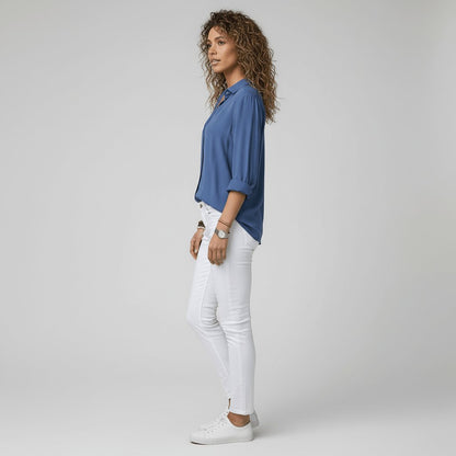 Women's Relaxed-Fit Button-Up Long-Sleeve Shirt-Collar Blouse - Variant Style 18 | Lavisa