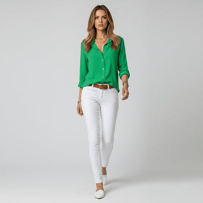 Women's Relaxed-Fit Button-Up Long-Sleeve Shirt-Collar Blouse - Variant Style 8 | Lavisa