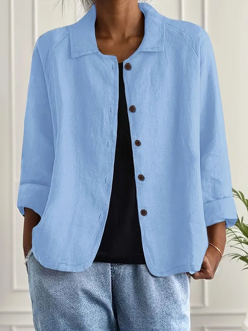 Lavisa - Women's Relaxed-Fit Collared Button-Front Long-Sleeve Shirt Jacket