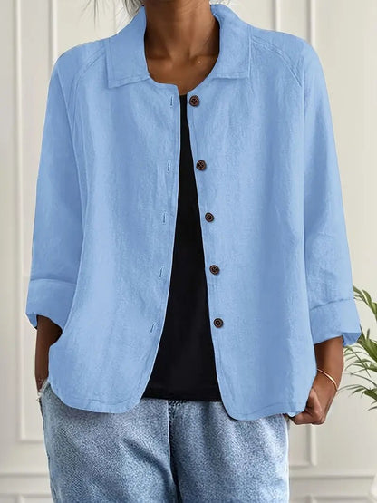 Lavisa - Women's Relaxed-Fit Collared Button-Front Long-Sleeve Shirt Jacket