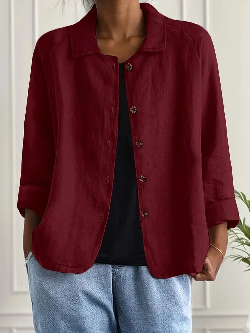 Lavisa - Women's Relaxed-Fit Collared Button-Front Long-Sleeve Shirt Jacket