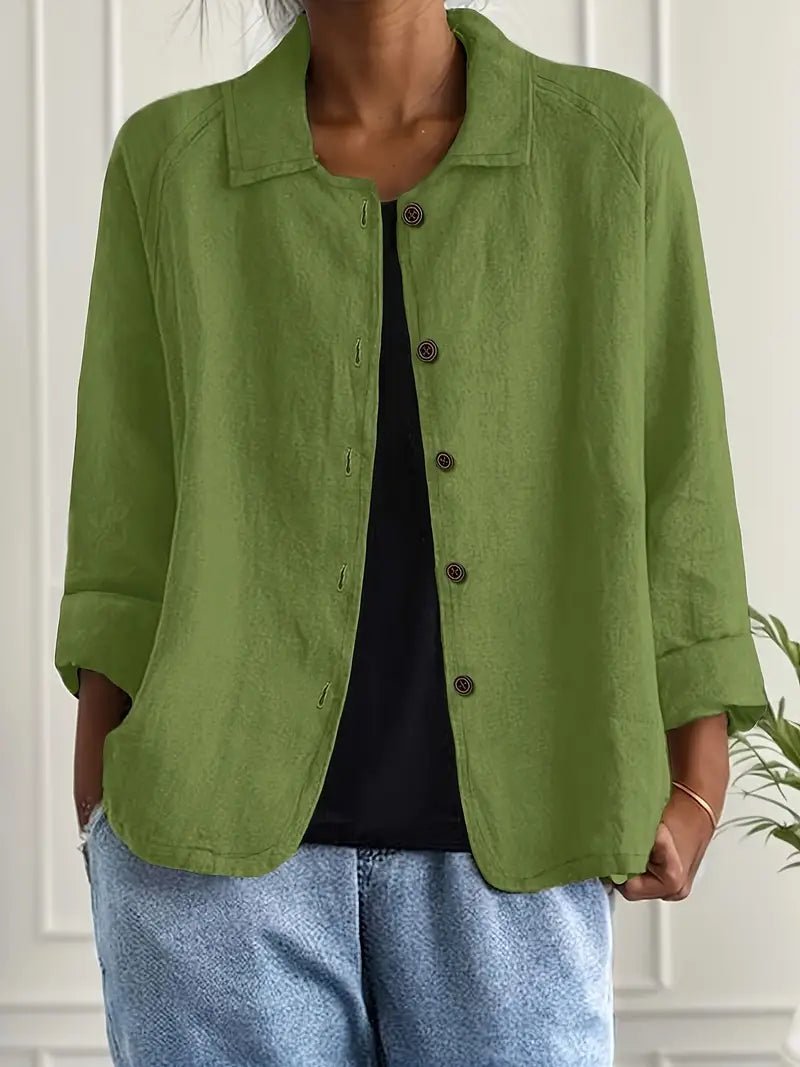 Lavisa - Women's Relaxed-Fit Collared Button-Front Long-Sleeve Shirt Jacket