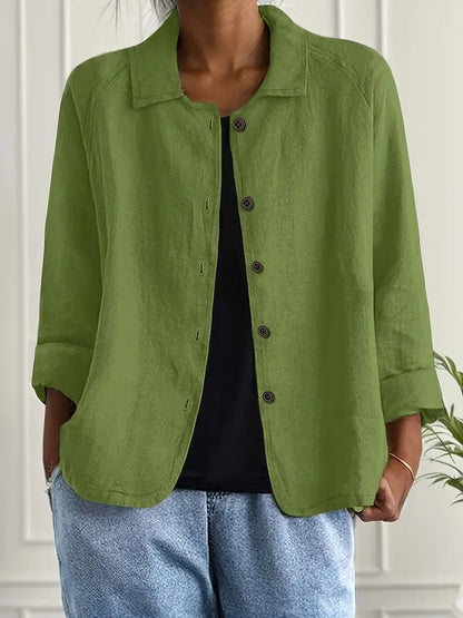 Lavisa - Women's Relaxed-Fit Collared Button-Front Long-Sleeve Shirt Jacket