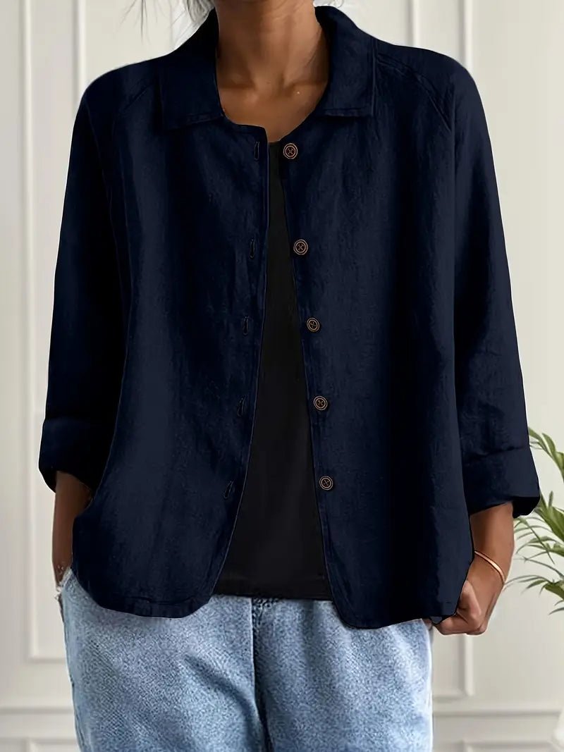 Lavisa - Women's Relaxed-Fit Collared Button-Front Long-Sleeve Shirt Jacket
