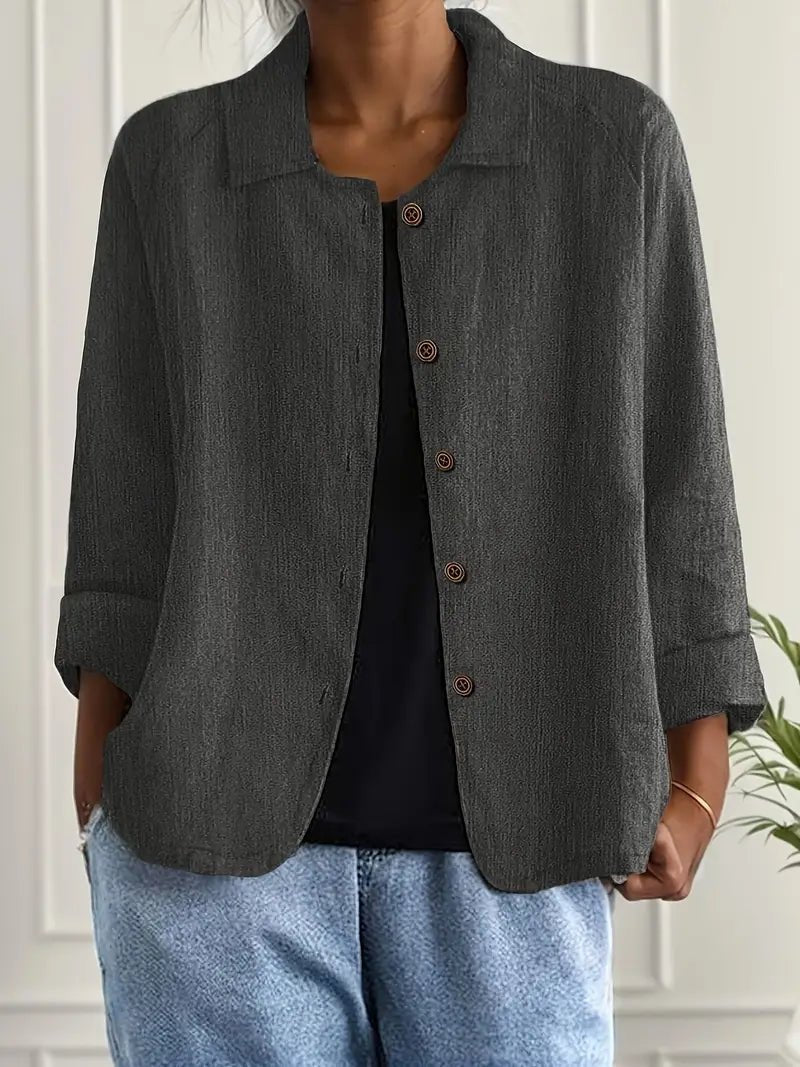 Lavisa - Women's Relaxed-Fit Collared Button-Front Long-Sleeve Shirt Jacket