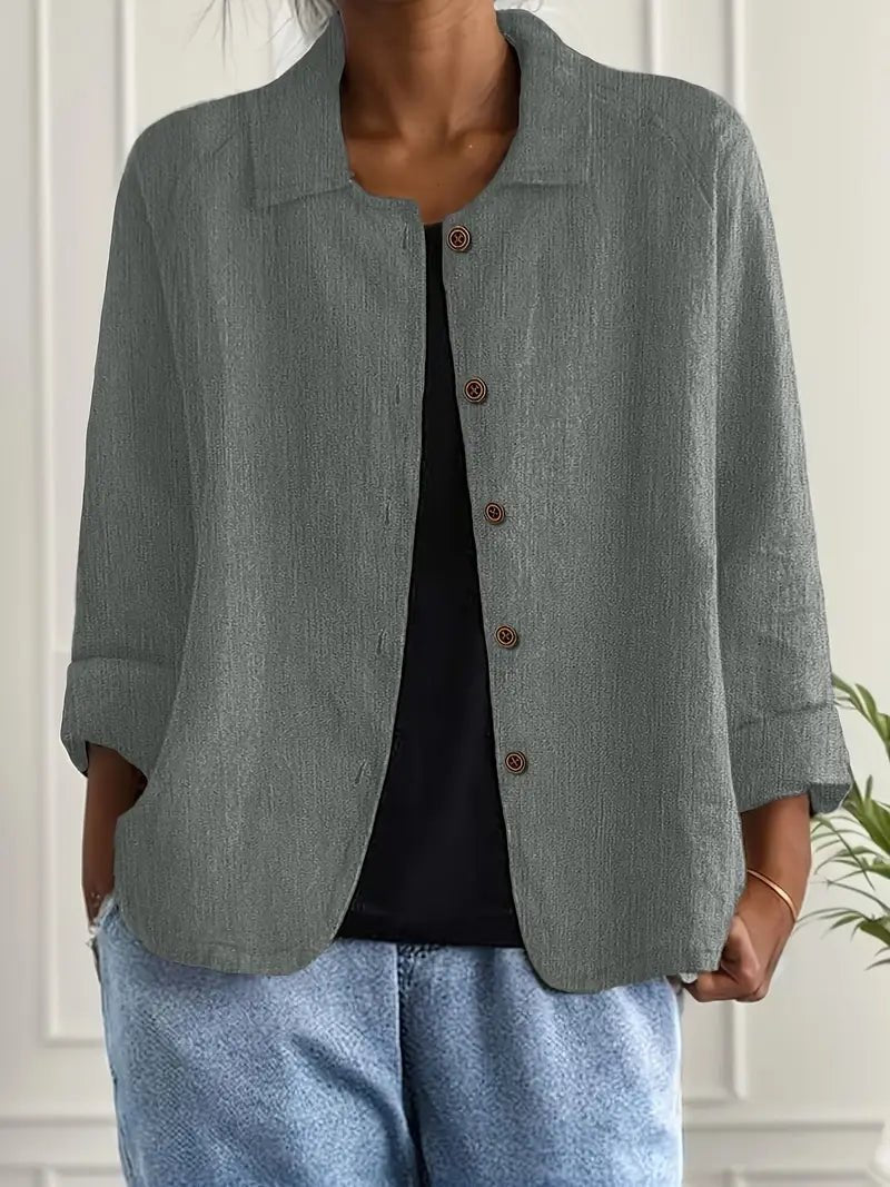 Lavisa - Women's Relaxed-Fit Collared Button-Front Long-Sleeve Shirt Jacket