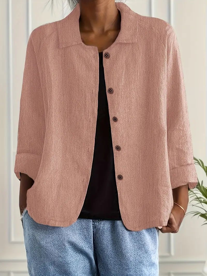 Lavisa - Women's Relaxed-Fit Collared Button-Front Long-Sleeve Shirt Jacket