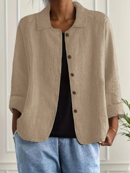 Lavisa - Women's Relaxed-Fit Collared Button-Front Long-Sleeve Shirt Jacket