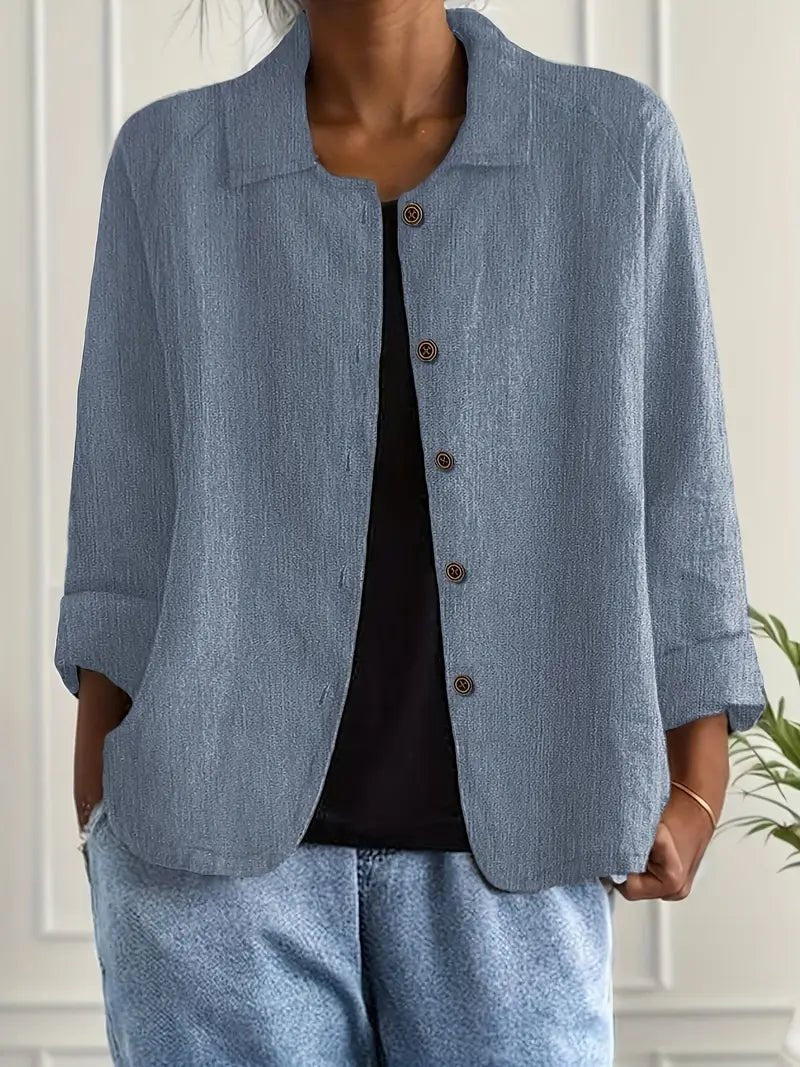 Lavisa - Women's Relaxed-Fit Collared Button-Front Long-Sleeve Shirt Jacket