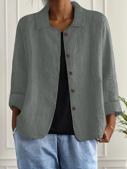 Lavisa - Women's Relaxed-Fit Collared Button-Front Long-Sleeve Shirt Jacket