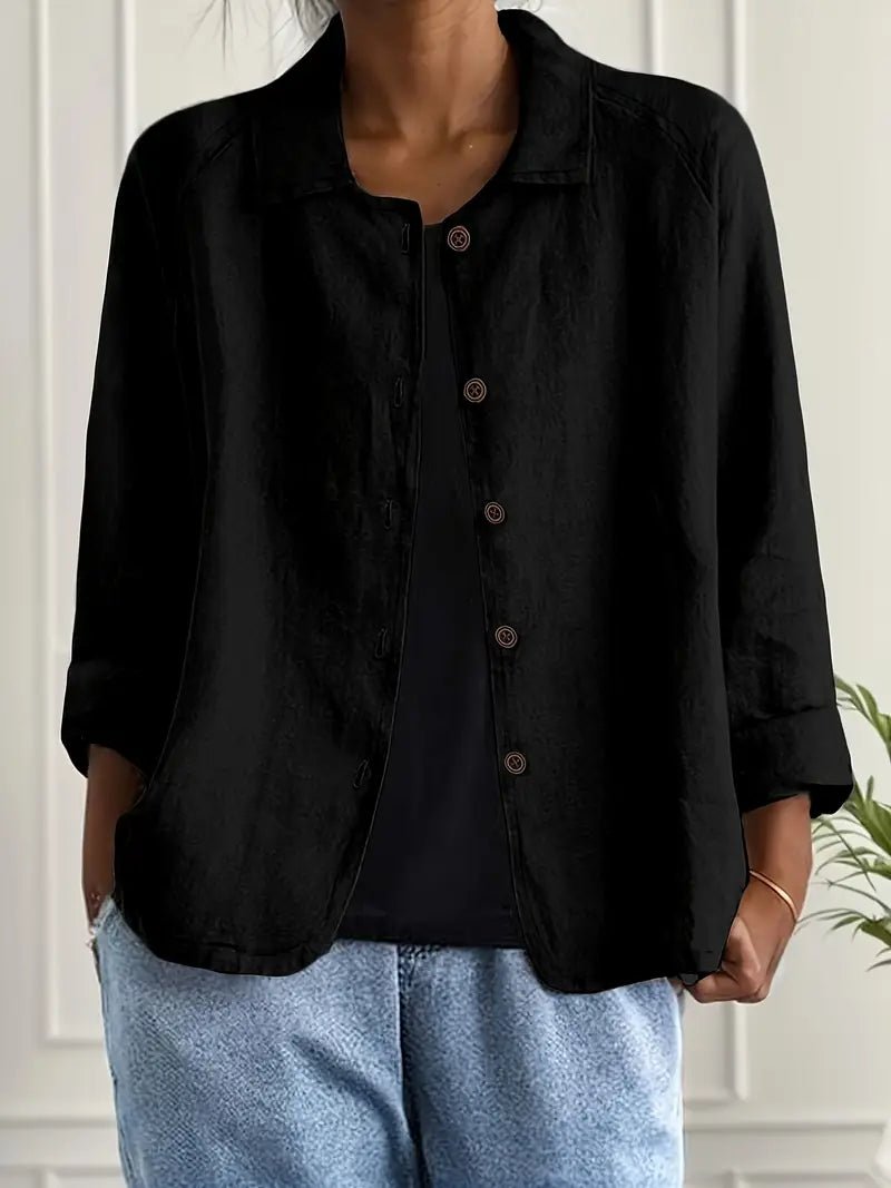 Lavisa - Women's Relaxed-Fit Collared Button-Front Long-Sleeve Shirt Jacket