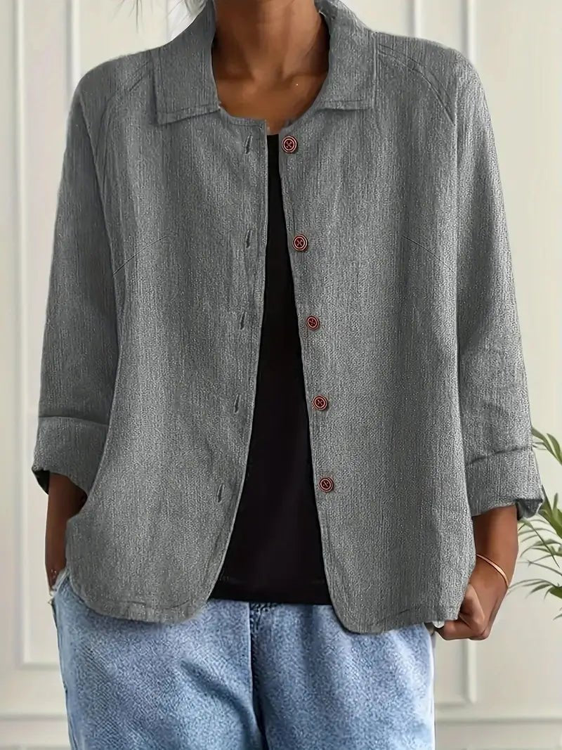 Lavisa - Women's Relaxed-Fit Collared Button-Front Long-Sleeve Shirt Jacket