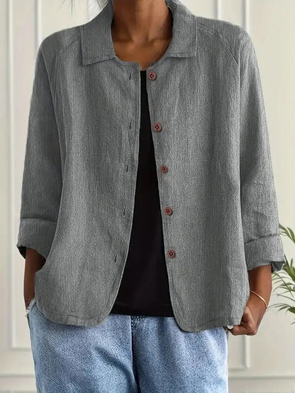 Lavisa - Women's Relaxed-Fit Collared Button-Front Long-Sleeve Shirt Jacket