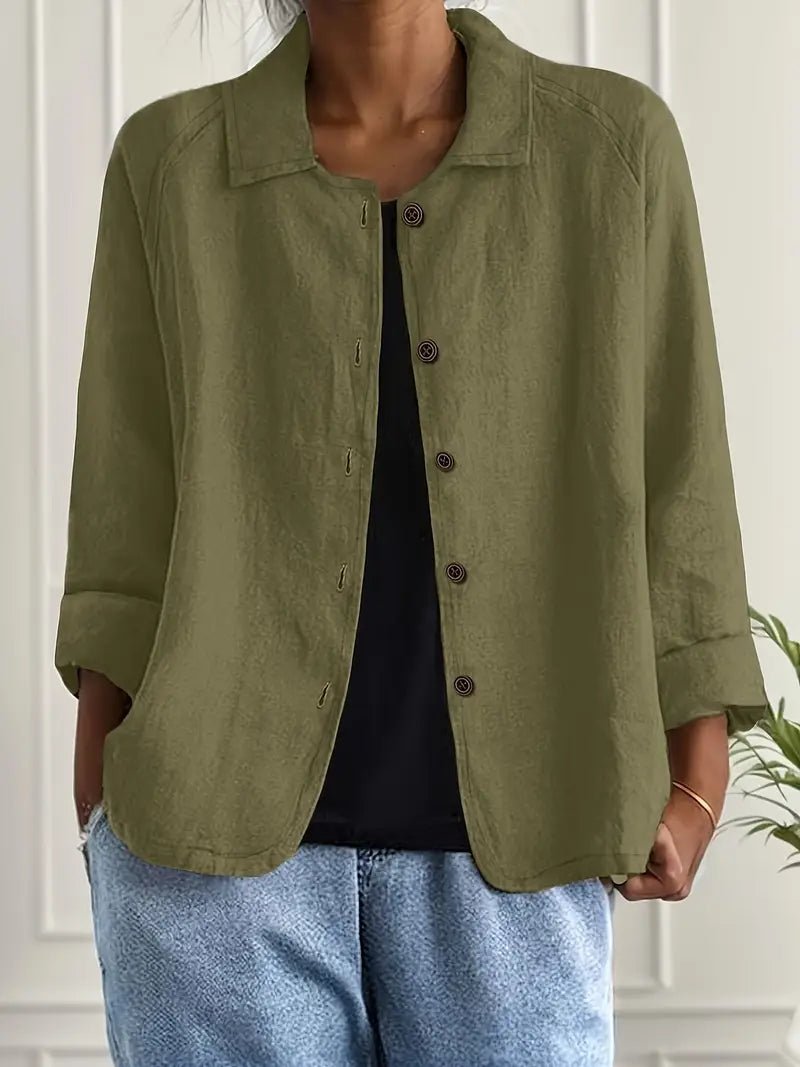 Lavisa - Women's Relaxed-Fit Collared Button-Front Long-Sleeve Shirt Jacket