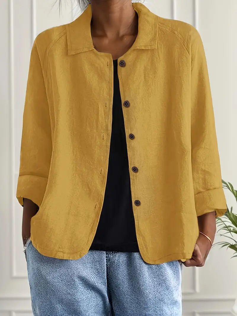 Lavisa - Women's Relaxed-Fit Collared Button-Front Long-Sleeve Shirt Jacket