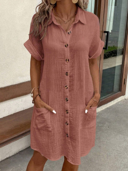 Lavisa - Women's Relaxed-Fit Cotton Linen Button-Down Shirt Dress Pockets