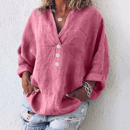 Lavisa - Women's Relaxed-Fit Cotton Linen Button-Up Sweater Shirt