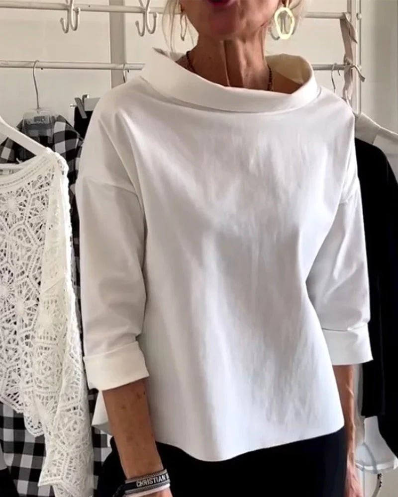 Women's Relaxed-Fit Cowl Neck Three-Quarter Sleeve Casual Top - Front View | Lavisa