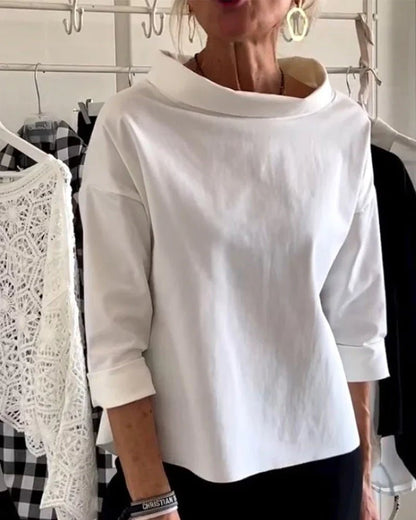 Women's Relaxed-Fit Cowl Neck Three-Quarter Sleeve Casual Top - Front View | Lavisa