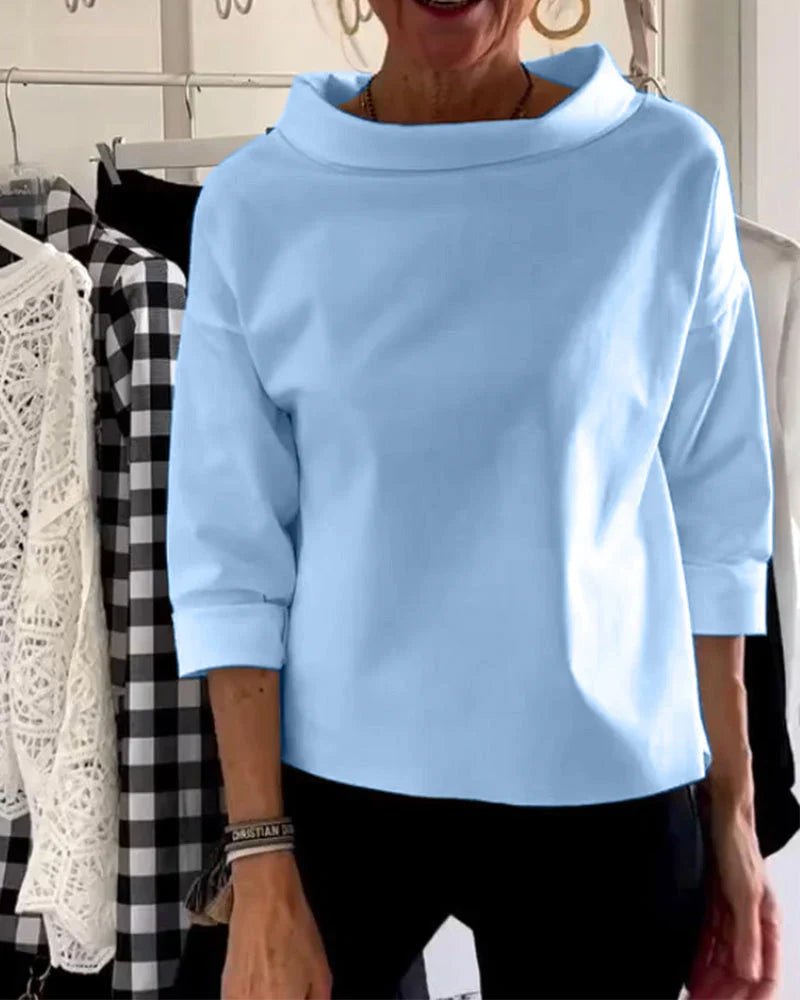 Women's Relaxed-Fit Cowl Neck Three-Quarter Sleeve Casual Top - Side Angle | Lavisa