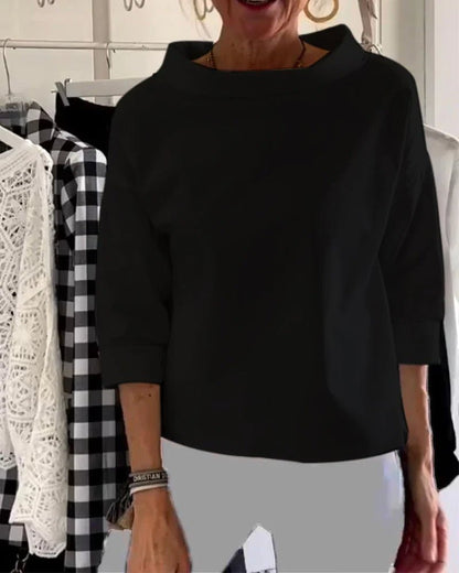 Women's Relaxed-Fit Cowl Neck Three-Quarter Sleeve Casual Top - Back View | Lavisa