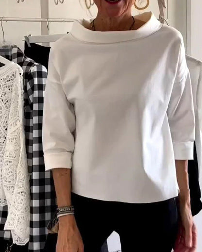 Women's Relaxed-Fit Cowl Neck Three-Quarter Sleeve Casual Top - Close-Up Texture & Detail | Lavisa