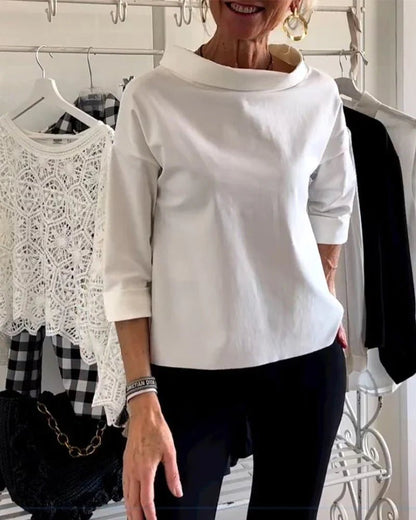 Women's Relaxed-Fit Cowl Neck Three-Quarter Sleeve Casual Top - Sole & Material View | Lavisa