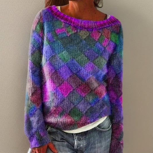 Lavisa - Women's Relaxed-Fit Diamond-Pattern Knit Sweater Jumper