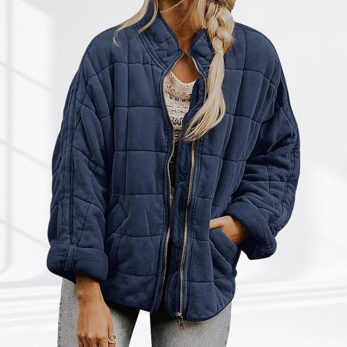 Relaxed Fit Diamond Quilted Zip Up Jacket - Variant Style 10 | Lavisa