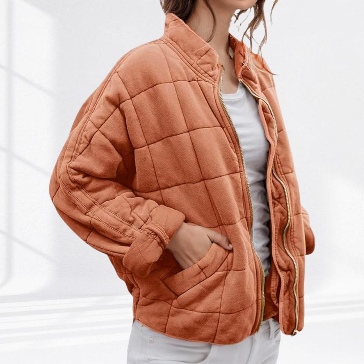 Relaxed Fit Diamond Quilted Zip Up Jacket - Variant Style 11 | Lavisa