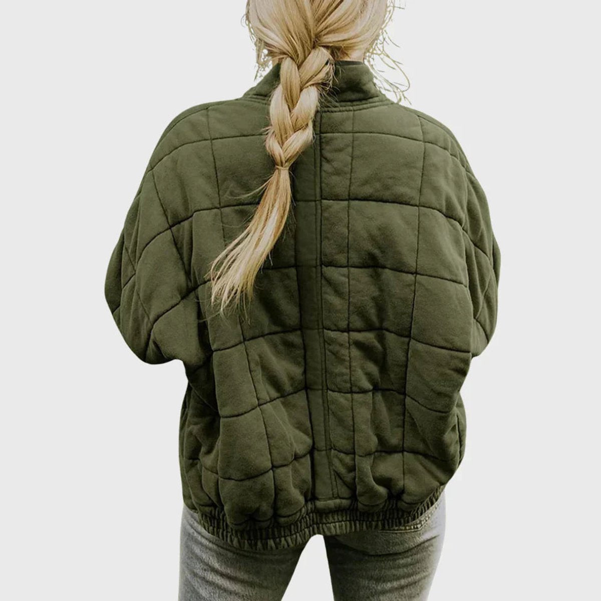 Relaxed Fit Diamond Quilted Zip Up Jacket - Side Angle | Lavisa