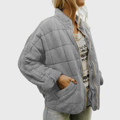 Relaxed Fit Diamond Quilted Zip Up Jacket - Close-Up Texture & Detail | Lavisa