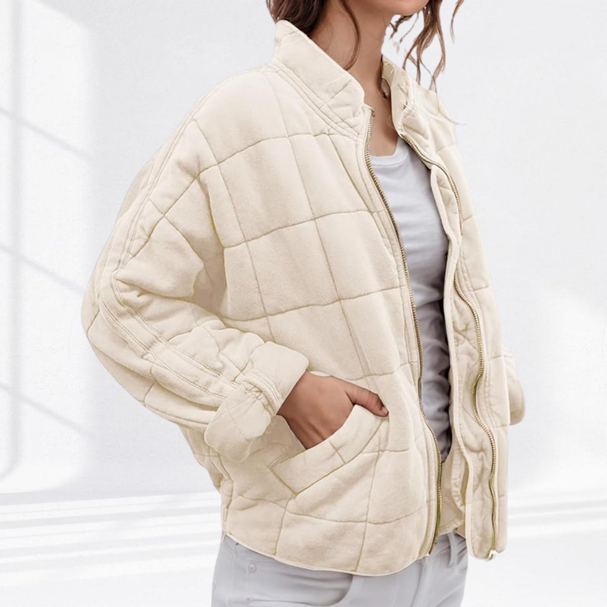 Relaxed Fit Diamond Quilted Zip Up Jacket - Variant Style 8 | Lavisa