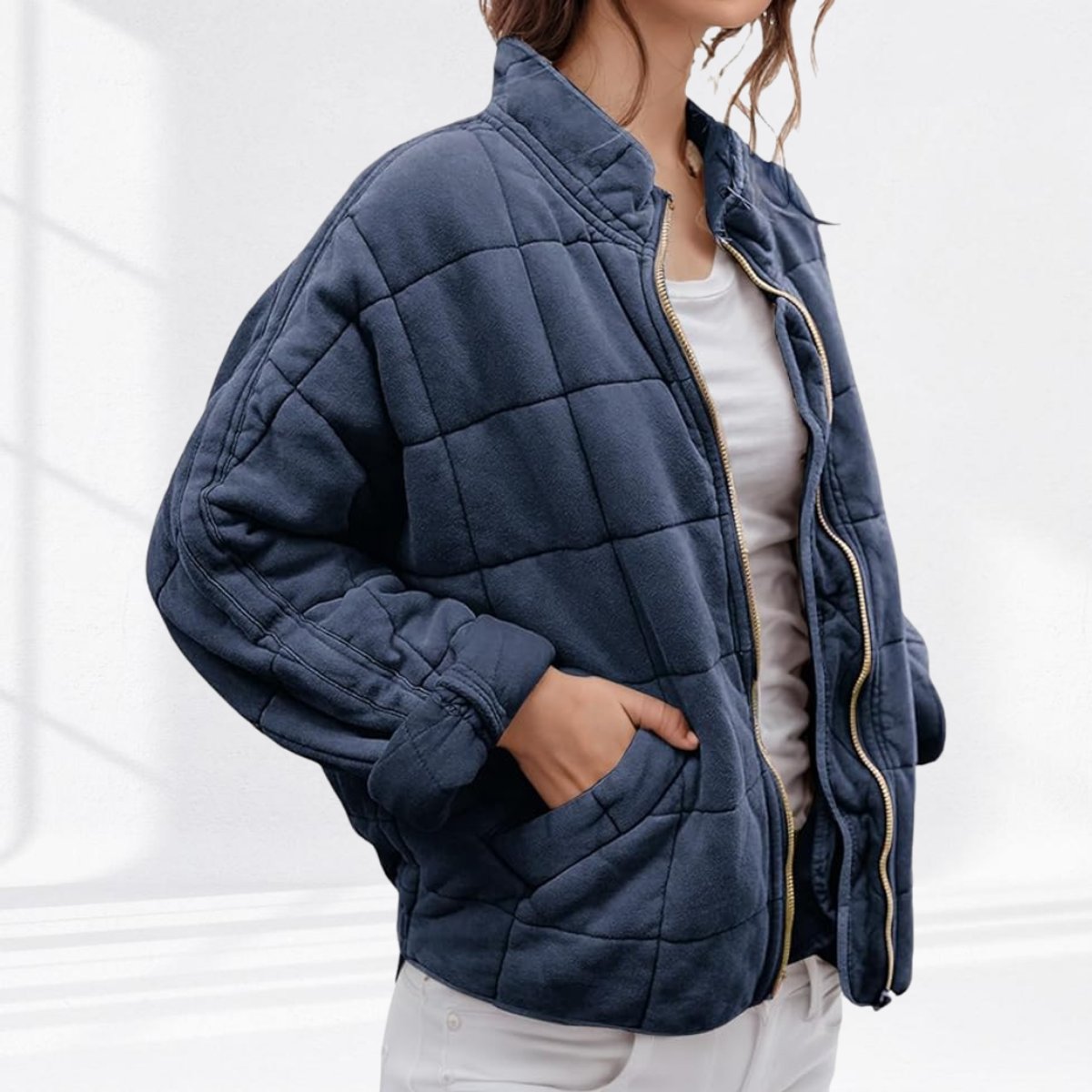 Relaxed Fit Diamond Quilted Zip Up Jacket - Variant Style 9 | Lavisa