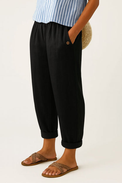 Lavisa - Womens Relaxed Fit Cuffed Linen Pants
