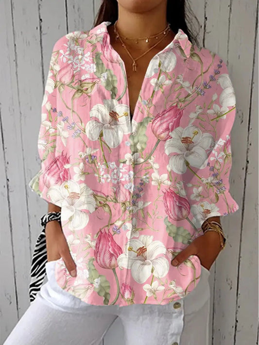Lavisa - Women's Relaxed-Fit Floral Print Button-Front Blouse