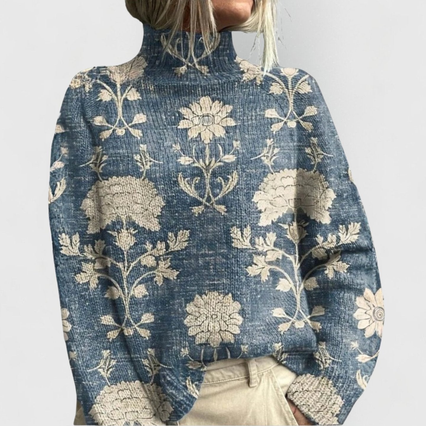 Lavisa - Women's Relaxed-Fit Floral Print Turtleneck Knit Jumper